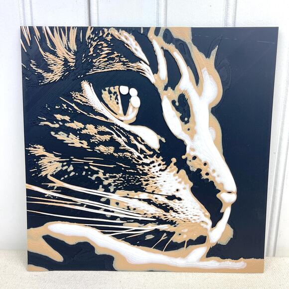 Cat Silhouette Wall Art: Textured Realistic Feline Print, 7.5in Square - Picture 2 of 9